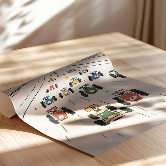 Poster Petites voitures de course - Illustration joyeuse pour chambre d'enfant — Vierge - poster-enroullé