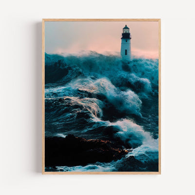 Poster Leuchtturm im Sturm – Wächter gegen tosende Wellen