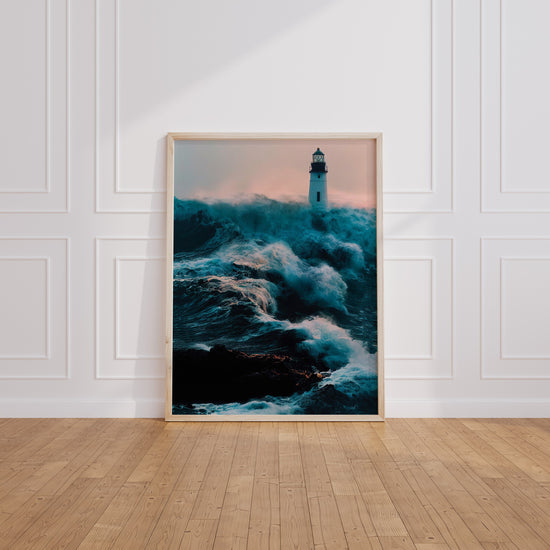 Poster Phare dans la tempête - Sentinelle face aux vagues déchaînées — Vierge - living-room