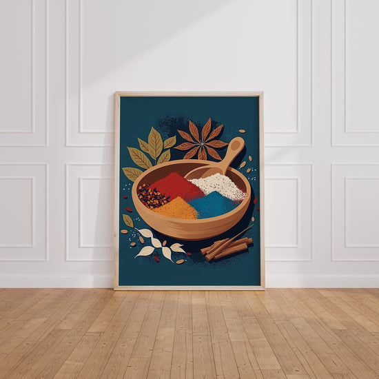 Poster Épices indiennes - Bol de couleurs chaudes et parfumées — Vierge - living-room