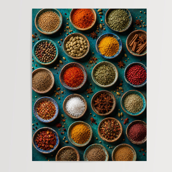 Poster Épices marocaines - Couleurs et parfums d'une cuisine ensoleillée — Vierge - poster-presentation-produit