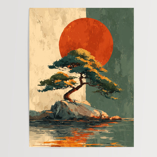 Poster Pin japonais - Silhouette apaisante face au soleil rouge — Vierge - poster-presentation-produit