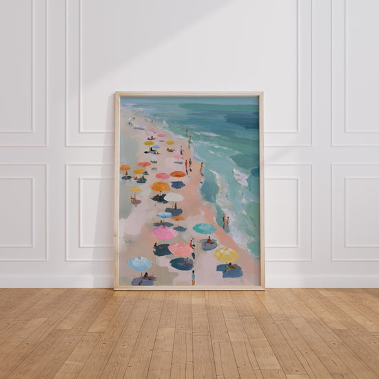 Poster Plage aux parasols - Mer turquoise et lumière d'été — Vierge - living-room