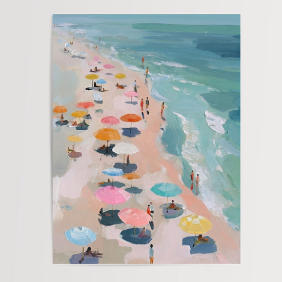 Poster Plage aux parasols - Mer turquoise et lumière d'été — Vierge - poster-presentation-produit