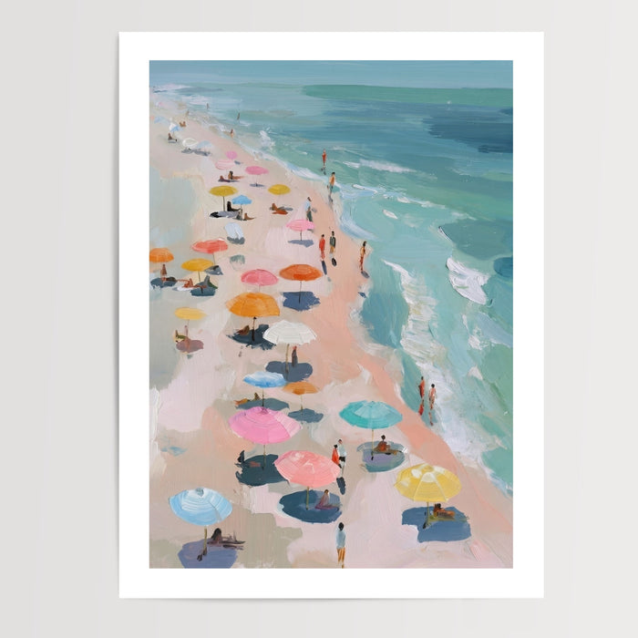 Poster Plage aux parasols - Mer turquoise et lumière d'été — Vierge - poster-presentation-produit — passe-partout blanc