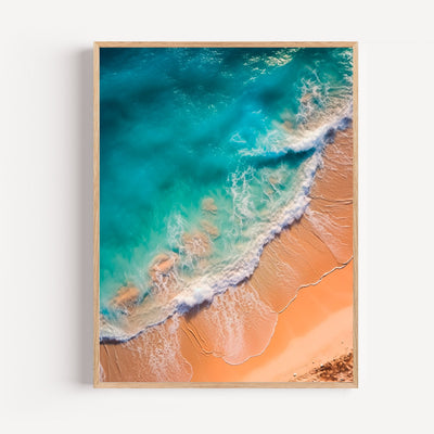 Poster Plage paradisiaque - Sable blanc et eaux turquoise vues du ciel
