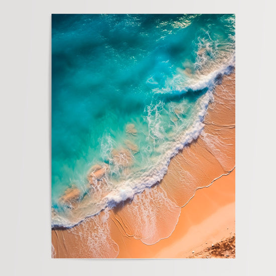 Poster Plage paradisiaque - Sable blanc et eaux turquoise vues du ciel — Vierge - poster-presentation-produit