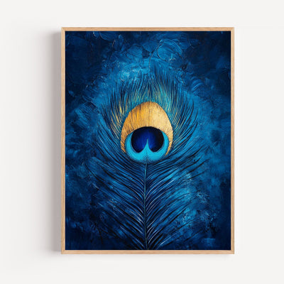Pfauenfeder Poster – Blau und Gold, Nahaufnahme