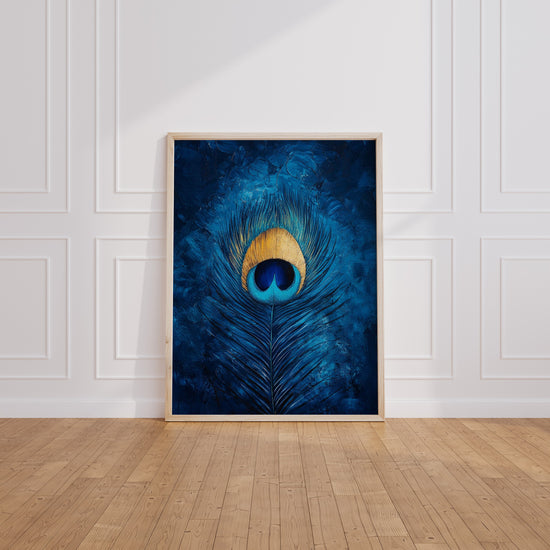 Poster Plume de paon - Reflets de bleu profond et d'or — Vierge - living-room