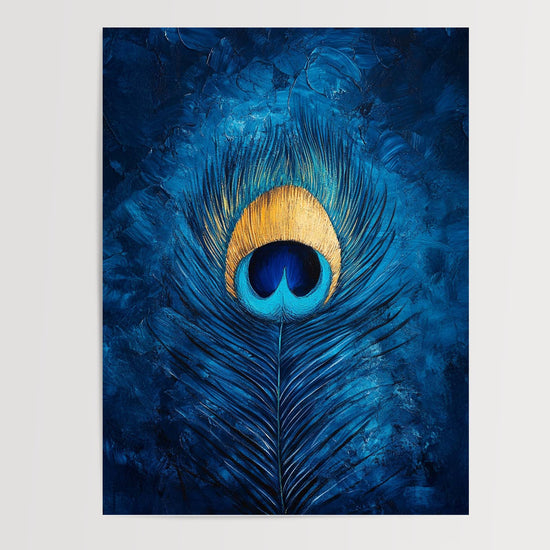 Poster Plume de paon - Reflets de bleu profond et d'or — Vierge - poster-presentation-produit