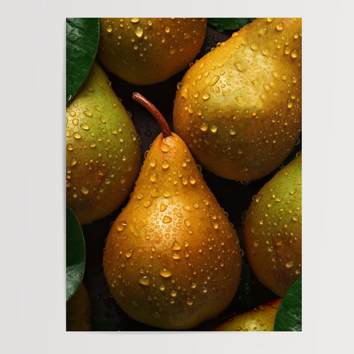 Poster Poire fraîche - Gouttes d'eau et éclat gourmand en cuisine — Vierge - poster-presentation-produit