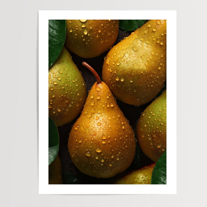 Poster Poire fraîche - Gouttes d'eau et éclat gourmand en cuisine — Vierge - poster-presentation-produit — passe-partout blanc