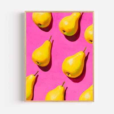 Pop-Art-Poster Birnen – Gelb und Rosa für die Küche