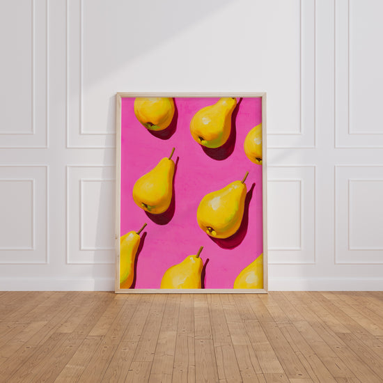 Poster Poires pop - Éclat de jaune et de rose en cuisine — Vierge - living-room