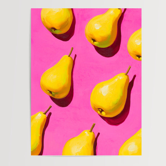 Poster Poires pop - Éclat de jaune et de rose en cuisine — Vierge - poster-presentation-produit
