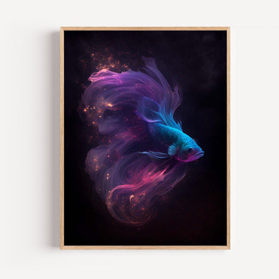 Póster Pez Betta - Danza iridiscente en cielo estrellado