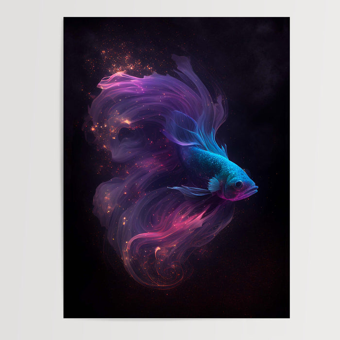 Poster Poisson combattant - Ballet irisé dans un ciel étoilé — Vierge - poster-presentation-produit