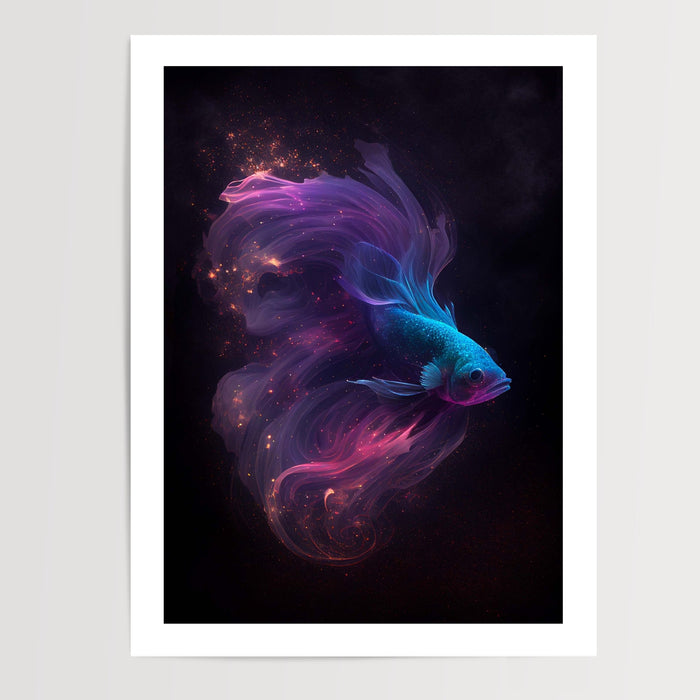 Poster Poisson combattant - Ballet irisé dans un ciel étoilé — Vierge - poster-presentation-produit — passe-partout blanc