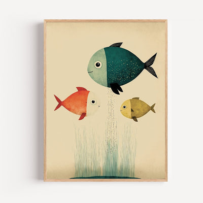 Kinderzimmer-Poster Fröhliche Fische – Drei bunte Freunde aus der Unterwasserwelt