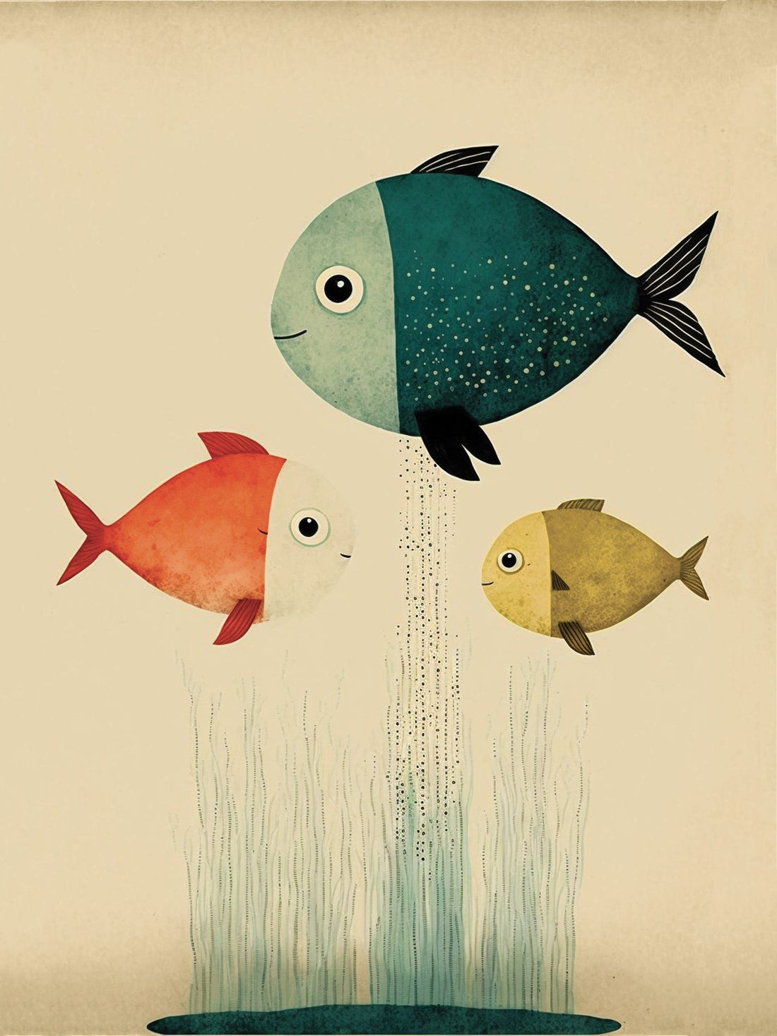 Poster Poissons joyeux - Trois amis colorés des mers enchantées