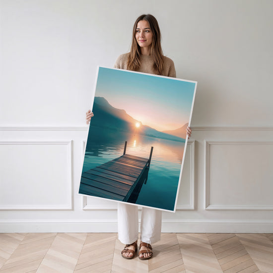 Poster Pont sur lac - Douceur d'un paysage au repos — Vierge - poster-femme-debout