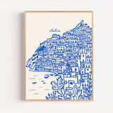 Poster Positano - Côte amalfitaine et village méditerranéen dessiné