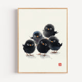 Poster Poussins noirs - Petites boules de plumes à l'encre de Chine