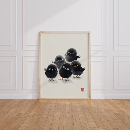 Poster Poussins noirs - Petites boules de plumes à l'encre de Chine — Vierge - living-room