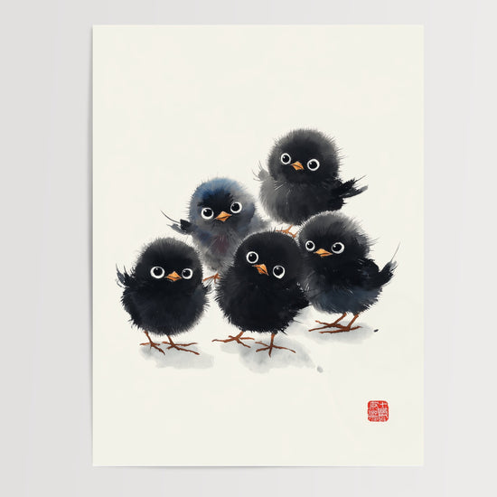 Poster Poussins noirs - Petites boules de plumes à l'encre de Chine — Vierge - poster-presentation-produit