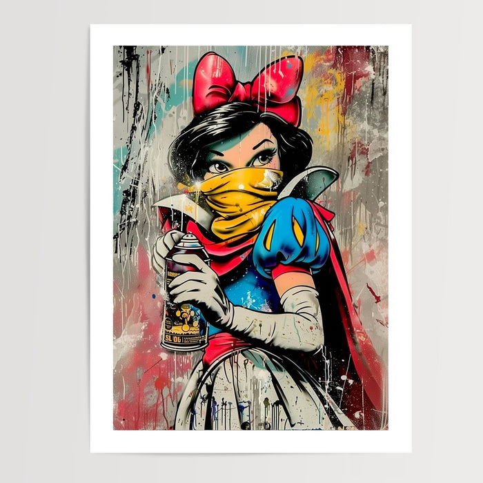 Poster Princesse street art - Portrait rebelle aux couleurs éclatantes — Vierge - poster-presentation-produit — passe-partout blanc