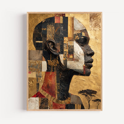 Poster Profil de reine africaine - Or ancestral et motifs wax