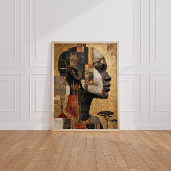 Poster Profil de reine africaine - Or ancestral et motifs wax — Vierge - living-room