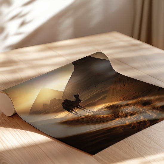 Poster Pyramides d'Égypte - Désert doré au crépuscule — Vierge - poster-enroullé