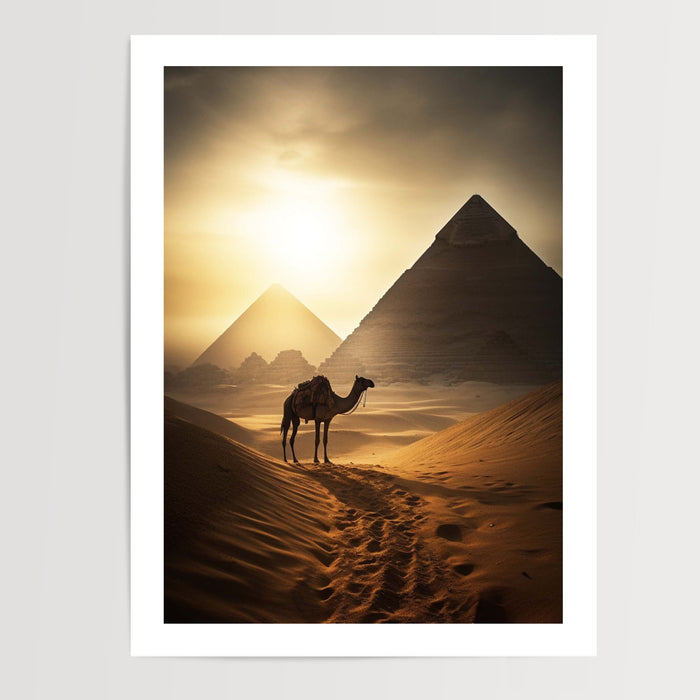 Poster Pyramides d'Égypte - Désert doré au crépuscule — Vierge - poster-presentation-produit — passe-partout blanc