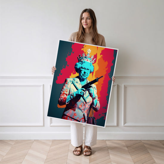 Poster Queen Élisabeth - La reine revisitée en icône pop art rebelle — Vierge - poster-femme-debout