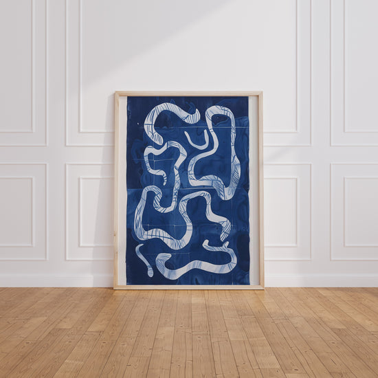 Poster Rêverie ondulante - Vagues de bleu pour un intérieur apaisé — Vierge - living-room