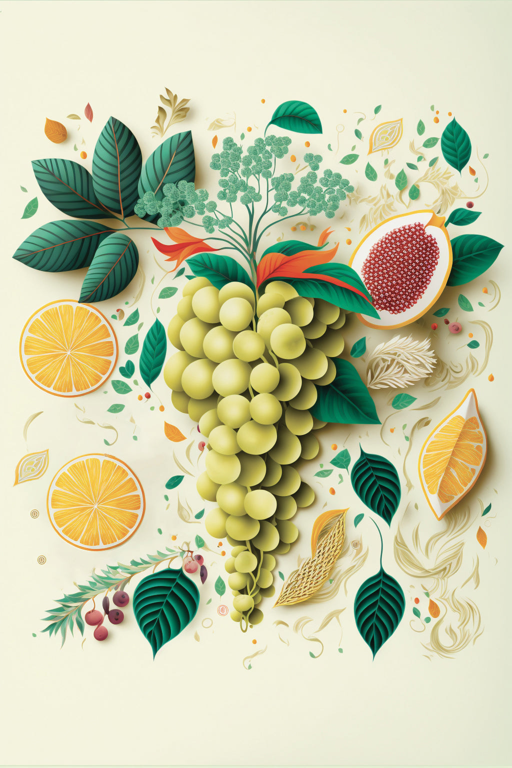Poster Raisin vert et citron - Fraîcheur acidulée d'un été en cuisine
