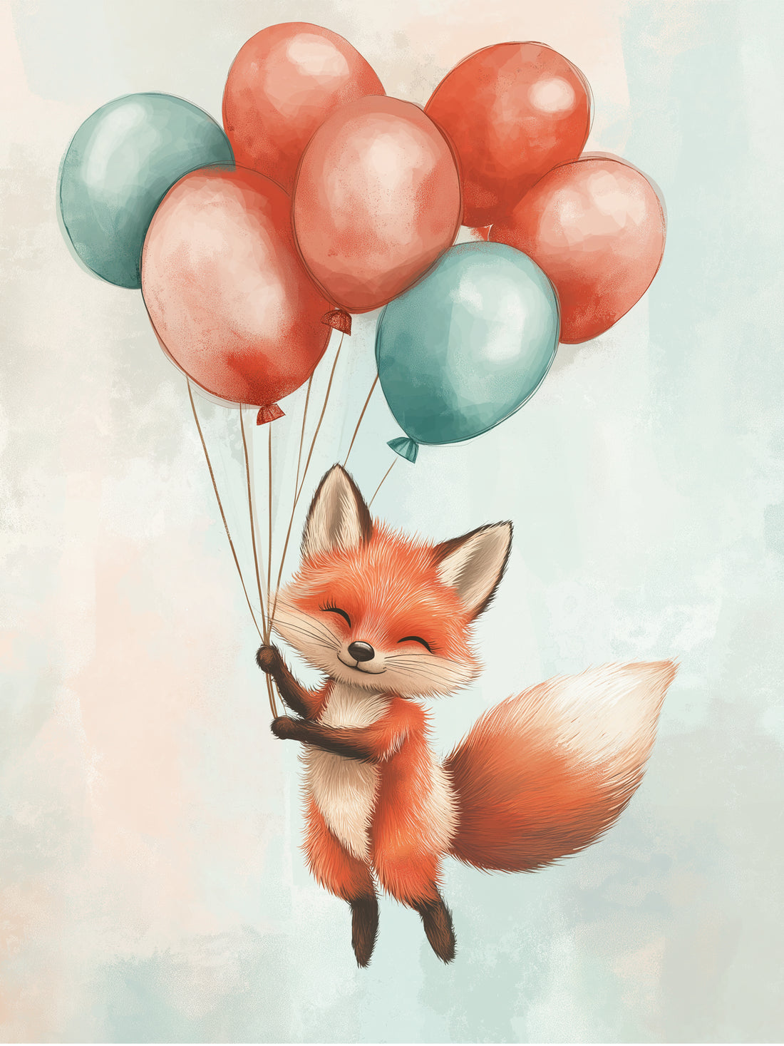 Baby Fox Wall Art for Nursery – Balloon Ride Print