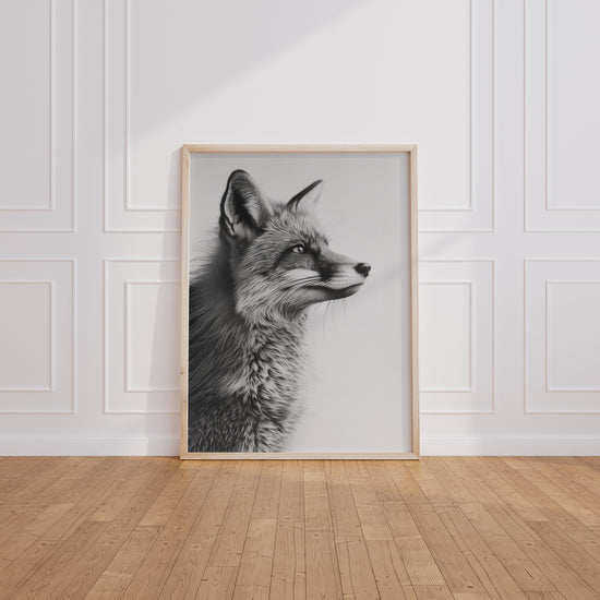 Poster Renard noir et blanc - Le regard perçant d'un esprit sauvage — Vierge - living-room