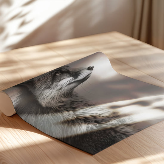 Poster Renard noir et blanc - Le regard perçant d'un esprit sauvage — Vierge - poster-enroullé