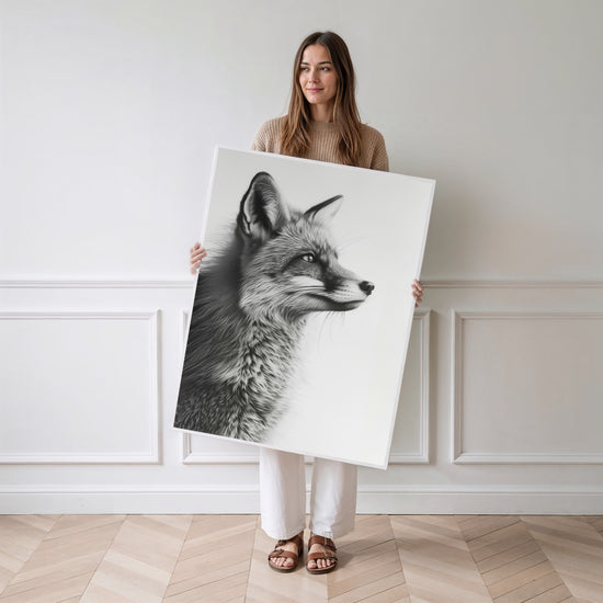Poster Renard noir et blanc - Le regard perçant d'un esprit sauvage — Vierge - poster-femme-debout
