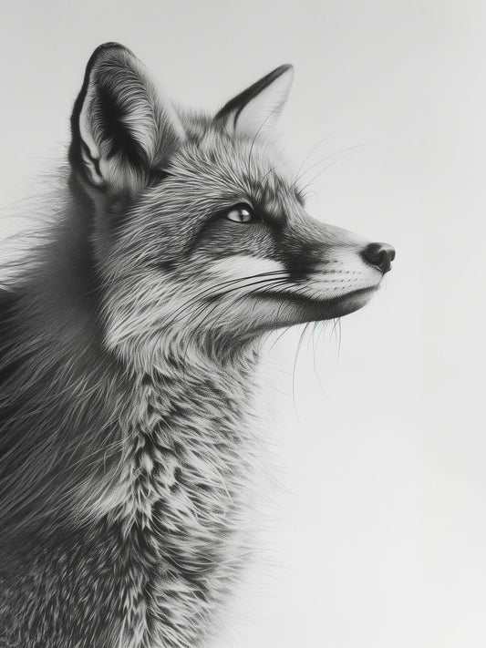 portrait en noir et blanc d'un renard