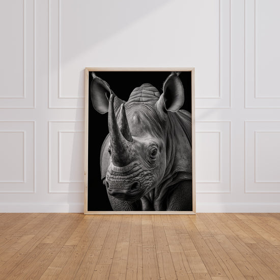 Poster Rhinocéros - Force brute en noir et blanc d'Afrique sauvage — Vierge - living-room