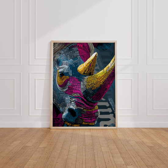 Poster Rhinocéros - Force sauvage sculptée par les mots — Vierge - living-room