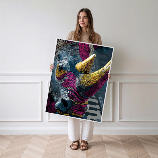 Poster Rhinocéros - Force sauvage sculptée par les mots — Vierge - poster-femme-debout