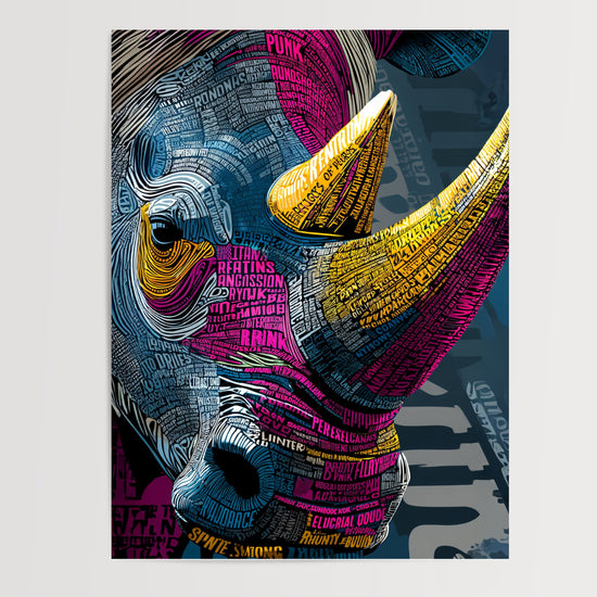 Poster Rhinocéros - Force sauvage sculptée par les mots — Vierge - poster-presentation-produit