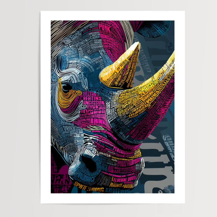 Poster Rhinocéros - Force sauvage sculptée par les mots — Vierge - poster-presentation-produit — passe-partout blanc