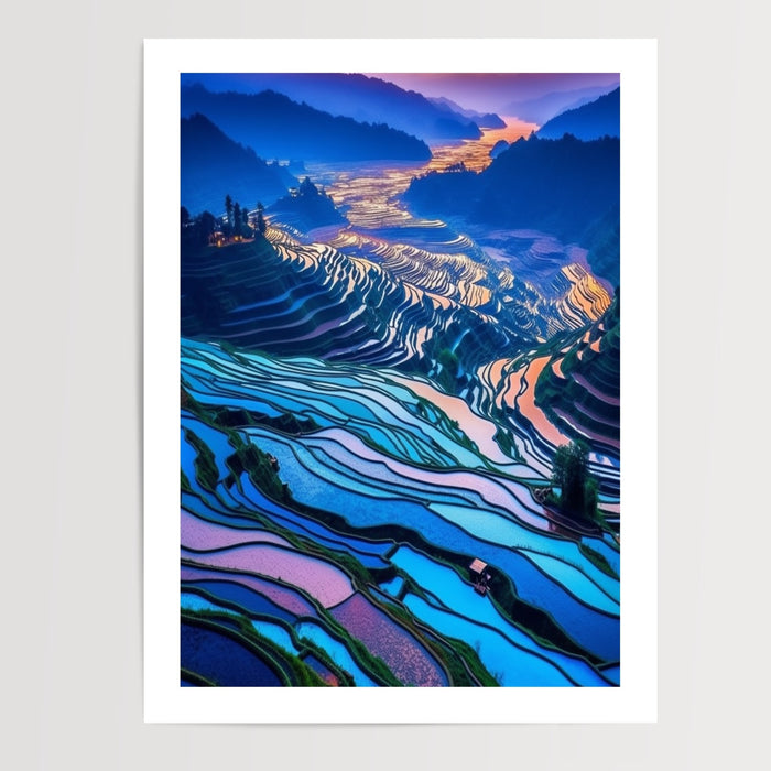 Poster Rizières du Guangxi - Évasion vers un paysage de rêve — Vierge - poster-presentation-produit — passe-partout blanc