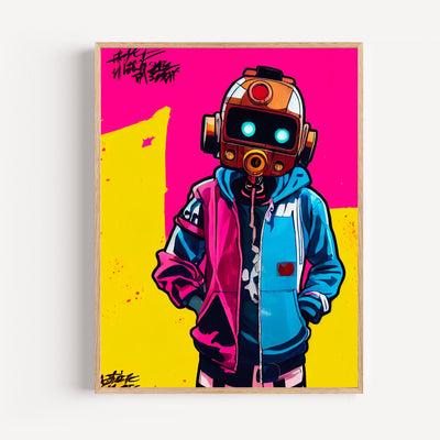 Poster Robot hip-hop - Graffiti rétro aux couleurs néon