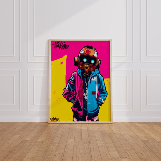 Poster Robot hip-hop - Graffiti rétro aux couleurs néon — Vierge - living-room